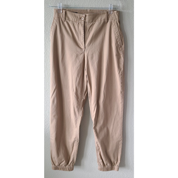 Talbots Jogger Pants SZ Medium Tan Khaki Cotton Lyocell Elastic Waist Pockets - Picture 1 of 12